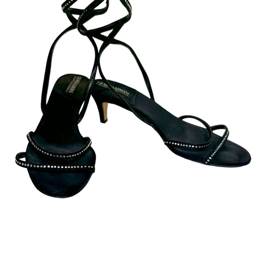 Giorgio Armani Y2K Strappy Crystals Satin Silky Sandals Kitten Heels Ankle Shoes